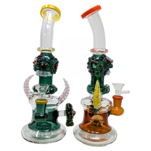 On Point Glass - 10" Assorted Devil Face Dual Horn Showerhead Perc Water Pipe - [ABC69]